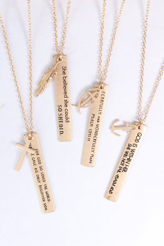 "She Believed She Could" Message Charm Pendant Necklace