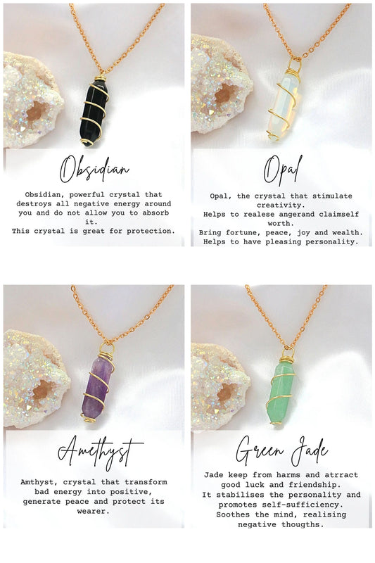 18 Karats Double Ended Natural Healing Crystals Hand Wired Necklace