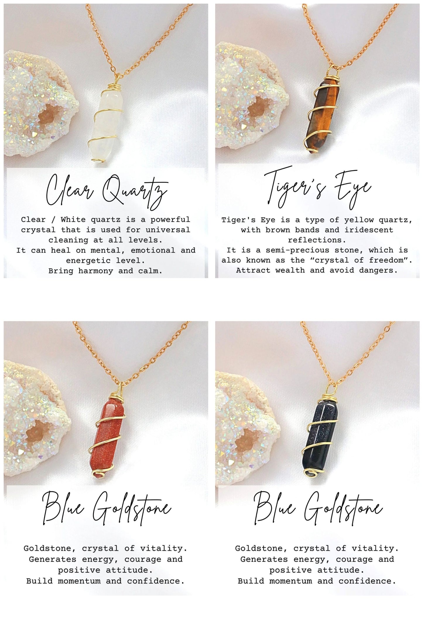 18 Karats Double Ended Natural Healing Crystals Hand Wired Necklace
